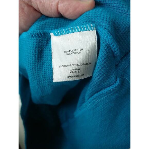 Mondetta Woman M Aqua Waffle Knit Cowl Neck Long Sleeve Thumb Hole Pullover - Picture 8 of 10